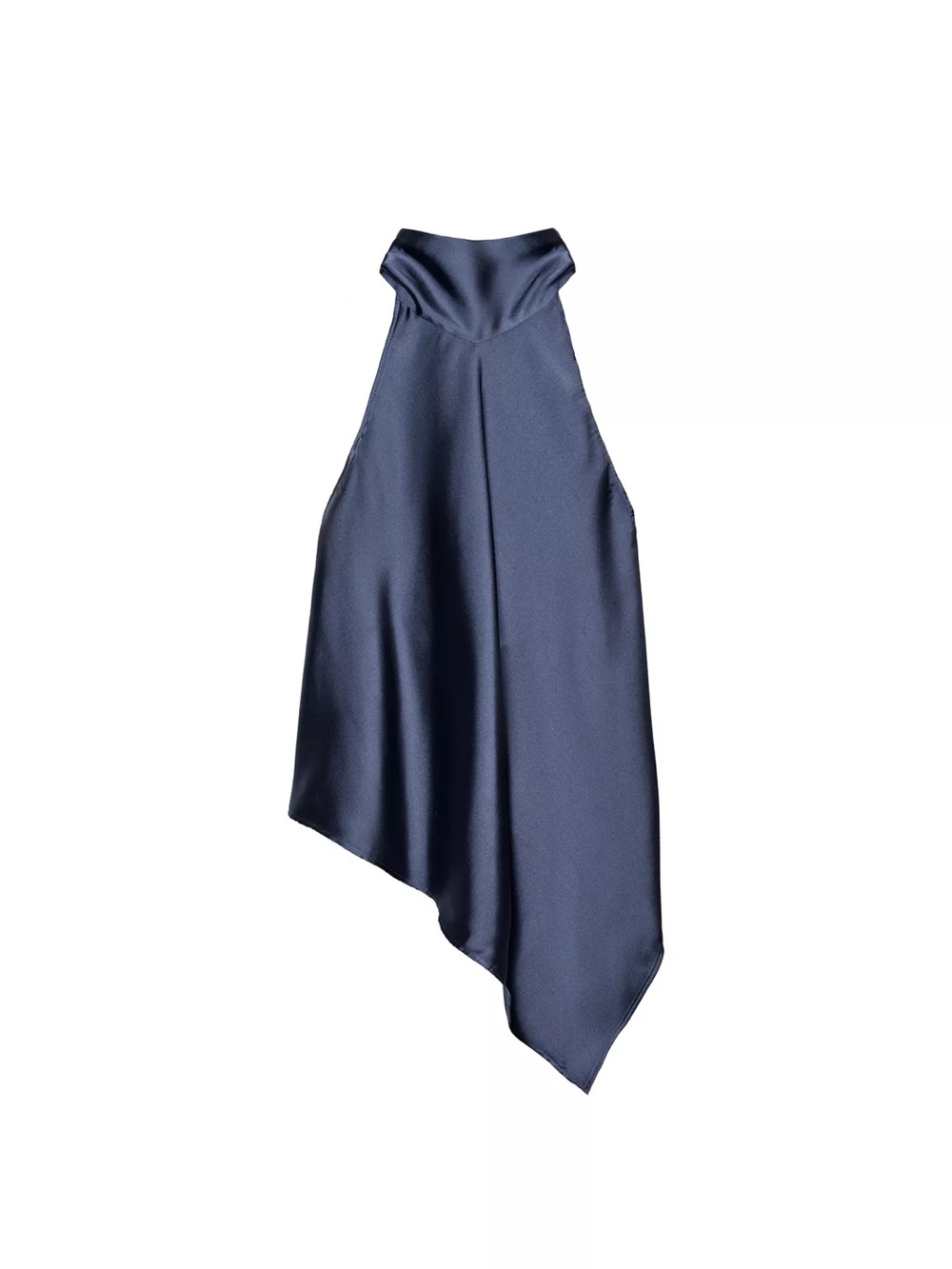 Silky Navy Asymmetric One-Shoulder Dress